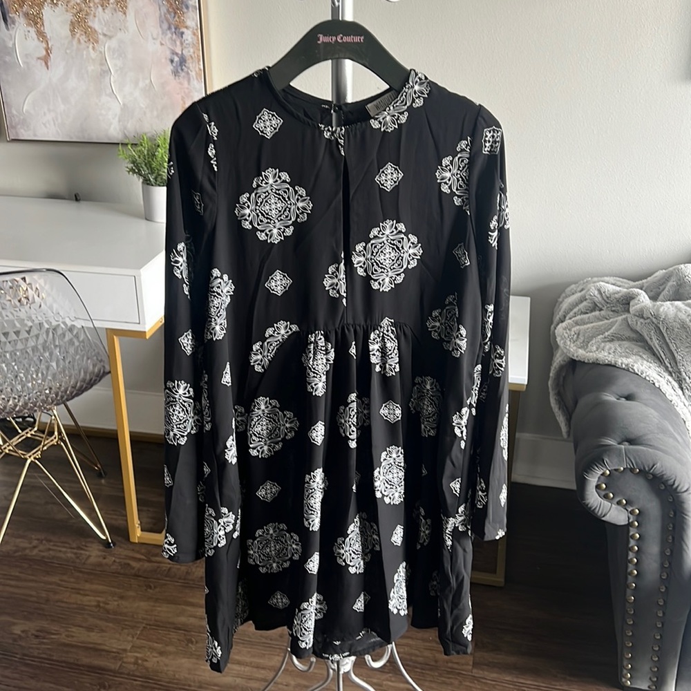 Black Gypsy Style Dress with Flared Arms
